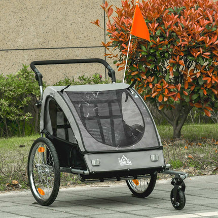 Children's Bike Stroller & Jogger, Grey/Black, Safe & Rotatable