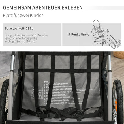 Children's Bike Stroller & Jogger, Grey/Black, Safe & Rotatable