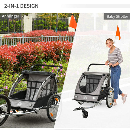Children's Bike Stroller & Jogger, Grey/Black, Safe & Rotatable