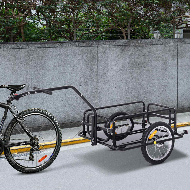 Przyczepka Rowerowa Ładowność 40 Kg, Przyczepka Transportowa Ze Składanym Sprzęgiem, Czarna, 155X71,5X77Cm