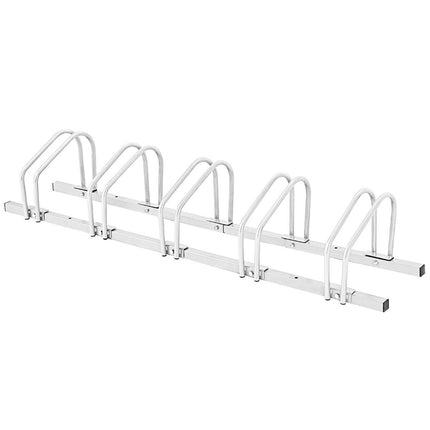 Bicycle stand, floor stand, stand with 5 bicycle parking spaces, silver