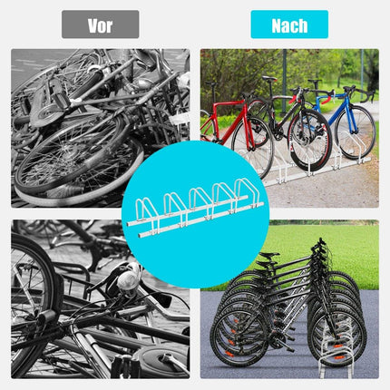 Bicycle stand, floor stand, stand with 5 bicycle parking spaces, silver