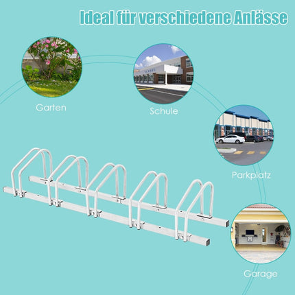 Bicycle stand, floor stand, stand with 5 bicycle parking spaces, silver