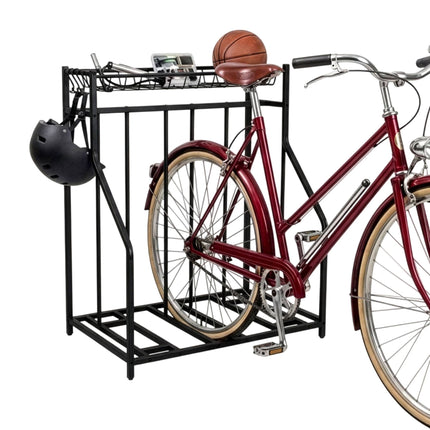 Bike Rack Stand – Adjustable Slots, Basket and 6 Hooks