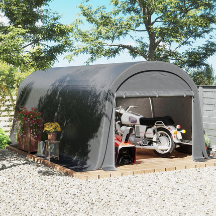 Waterproof outdoor bike storage tent with door, dark grey