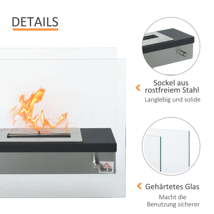 Bio Ethanol Fireplace, 1.5L, Stainless steel, Smoke-free