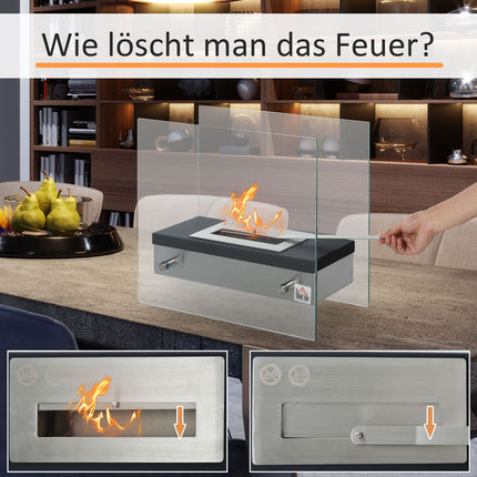 Bio Ethanol Fireplace, 1.5L, Stainless steel, Smoke-free