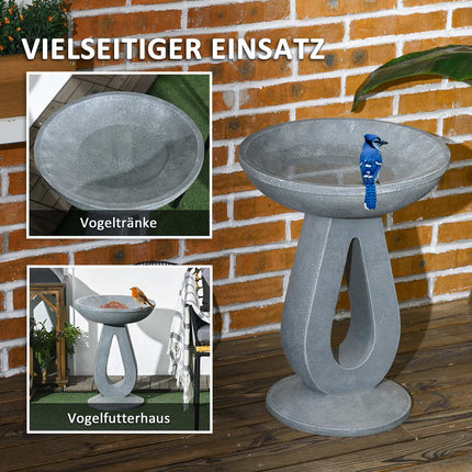 Bird bath & feeder, stone look, grey, 51 cm for garden