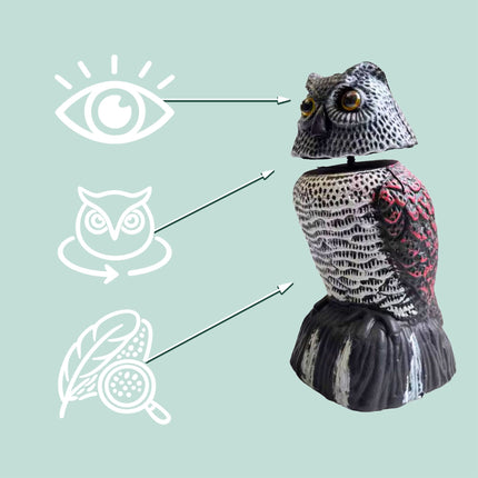 Bird Deterrent Owl Decoy with Movable Head, 20 cm