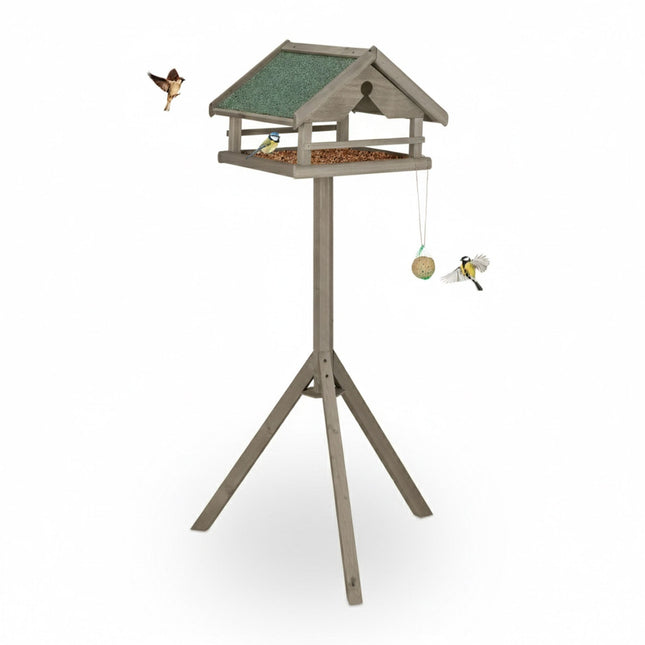 Bird Feeder with Pole – Spruce Wood, Weatherproof Roof