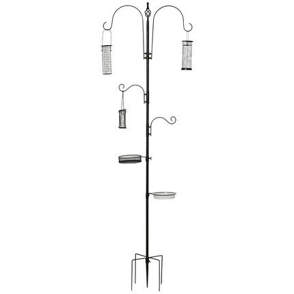 Black Steel Bird Feeding Station Set with Tub & 4 Hooks