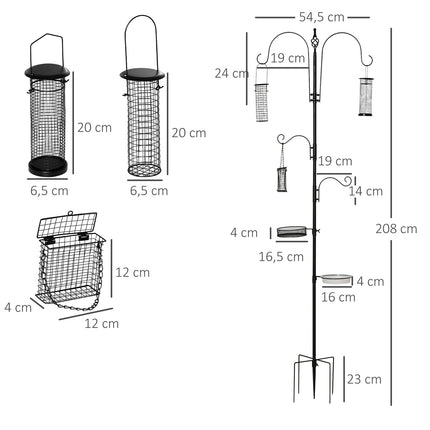 Black Steel Bird Feeding Station Set with Tub & 4 Hooks