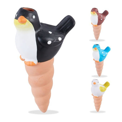 Bird with cone made of clay, set of 4