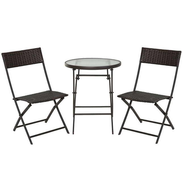 3-piece poly rattan folding bistro set for balcony - Brown