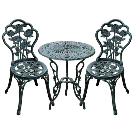 3-piece cast aluminum bistro set - antique green garden furniture