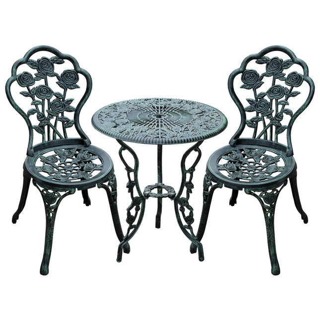 3-piece cast aluminum bistro set - antique green garden furniture