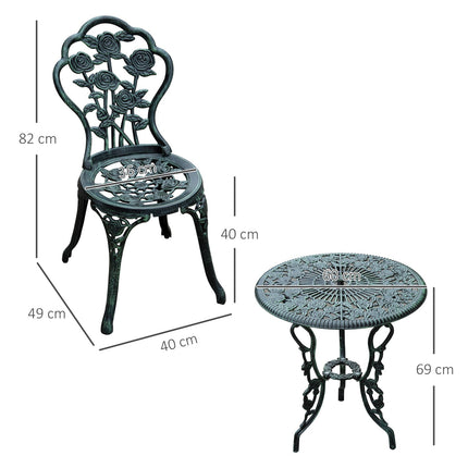 3-piece cast aluminum bistro set - antique green garden furniture