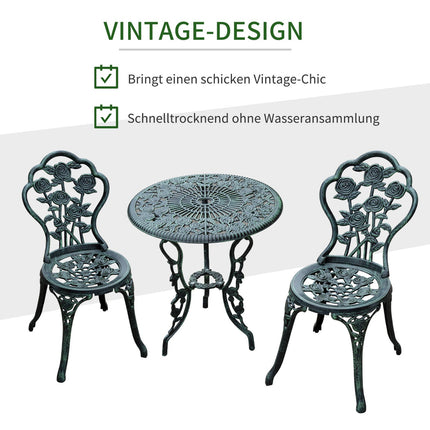 3-piece cast aluminum bistro set - antique green garden furniture