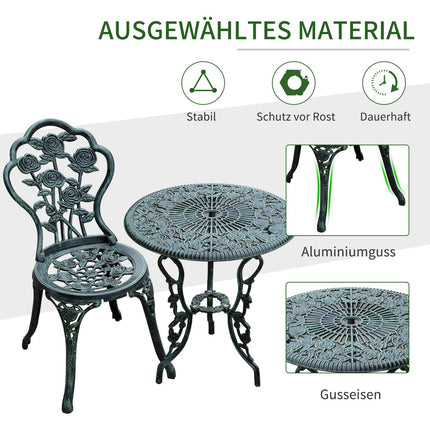 3-piece cast aluminum bistro set - antique green garden furniture