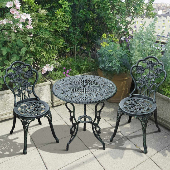3-piece cast aluminum bistro set - antique green garden furniture