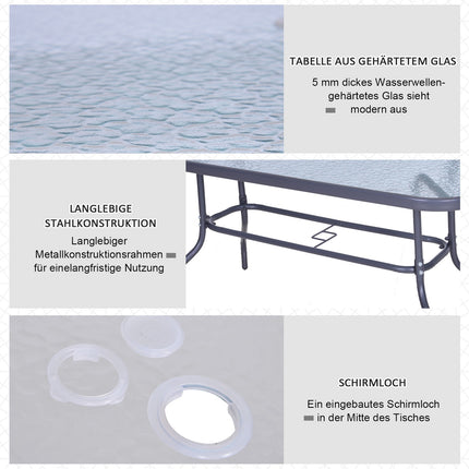 Garden bistro table, Top in tempered glass, 140x80x70 Cm