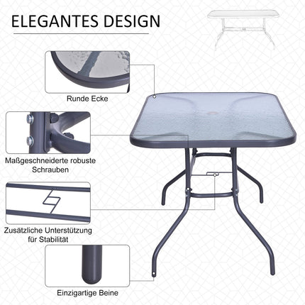 Garden bistro table, Top in tempered glass, 140x80x70 Cm