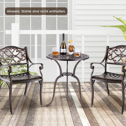 Bistro table made of cast aluminum, weatherproof balcony table with umbrella hole 61 x 61 x 71 cm copper red