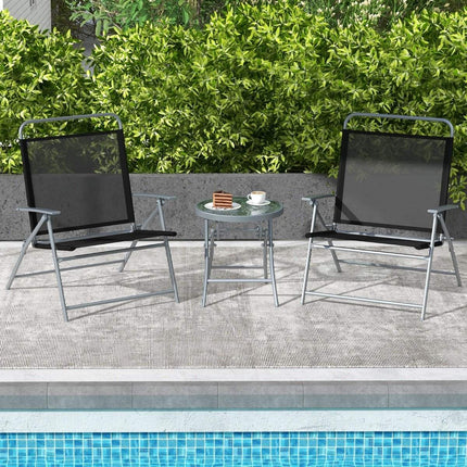 Bistro table with 2 chairs Folding balcony set 3-piece garden furniture set with metal frame
