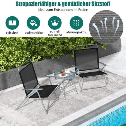 Bistro table with 2 chairs Folding balcony set 3-piece garden furniture set with metal frame
