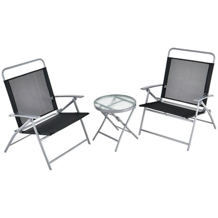 Bistro table with 2 chairs Folding balcony set 3-piece garden furniture set with metal frame