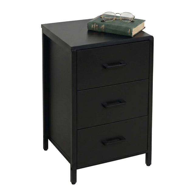 Black 3-Drawer Bedside Table, MDF & Steel, 60x40x40 cm