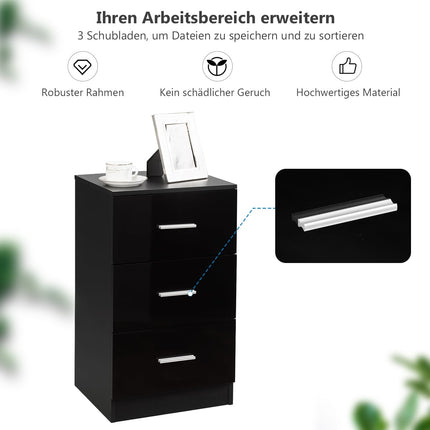 Black 3-Drawer Nightstand Set, 37x34x66.5 cm