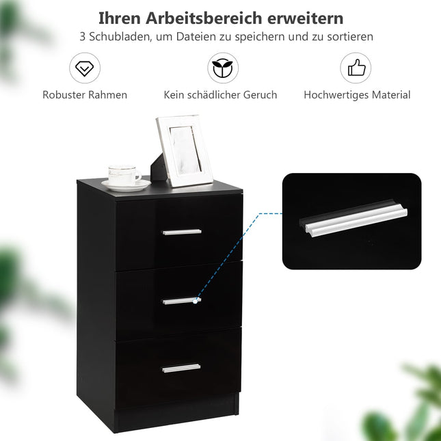 Black 3-Drawer Nightstand Set, 37x34x66.5 cm