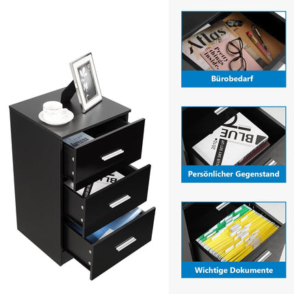 Black 3-Drawer Nightstand Set, 37x34x66.5 cm
