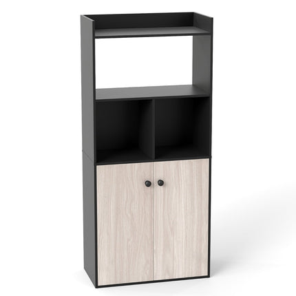 Black 3-Tier Bookshelf with Double Door Cabinet