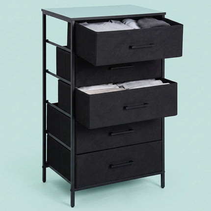 Black 5-Drawer Fabric Chest – Metal Frame, MDF Top