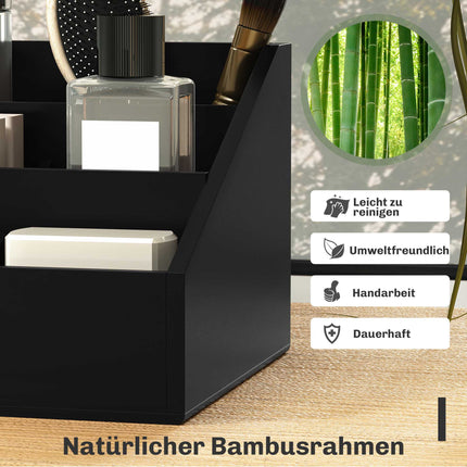 Black Bamboo Desk Organizer with 2 Drawers, 7 Compartments
