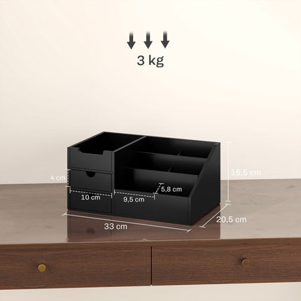 Black Bamboo Desk Organizer with 2 Drawers, 7 Compartments