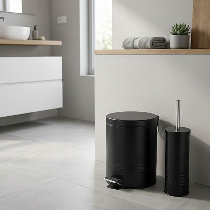 Black Bathroom Set with Pedal Bin & Toilet Brush