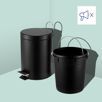 Black Bathroom Set with Pedal Bin & Toilet Brush