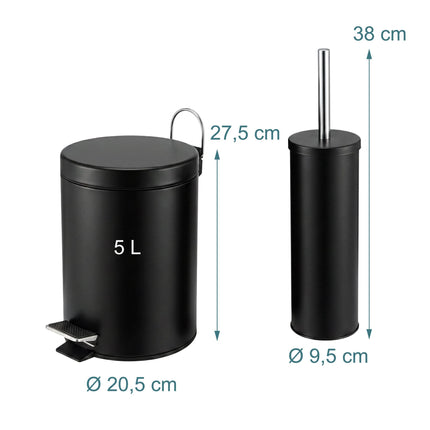 Black Bathroom Set with Pedal Bin & Toilet Brush