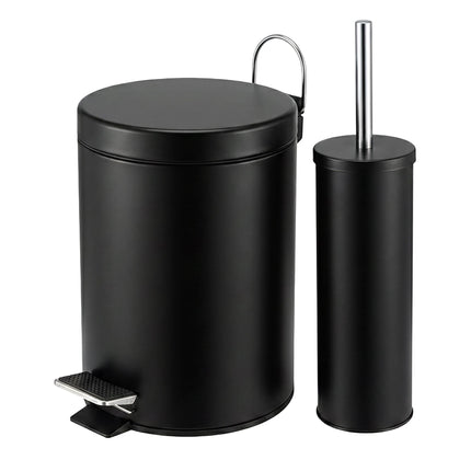 Black Bathroom Set with Pedal Bin & Toilet Brush