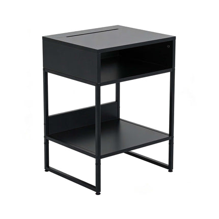 Black Bedside Table with 2 Shelves and Phone Holder
