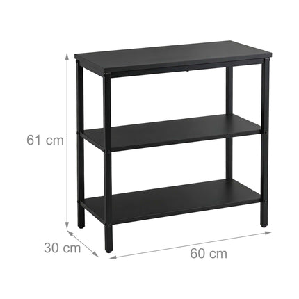 Black Bedside Table with 3 Shelves, Engineered Wood