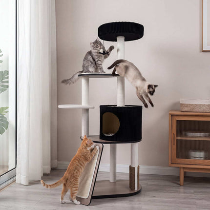Black Cat Tree Tower with Condo and Scratching Posts