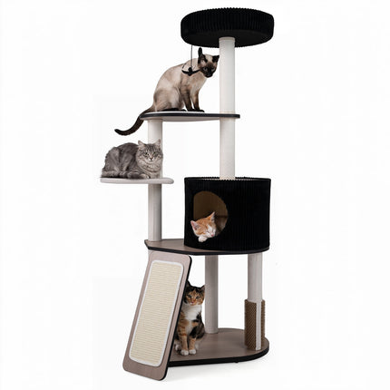 Black Cat Tree Tower with Condo and Scratching Posts