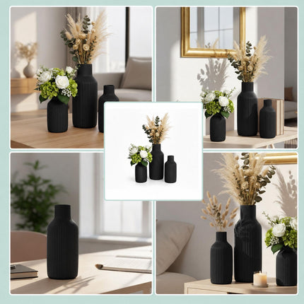 Black Ceramic Vase Set of 3 – Scandinavian Style