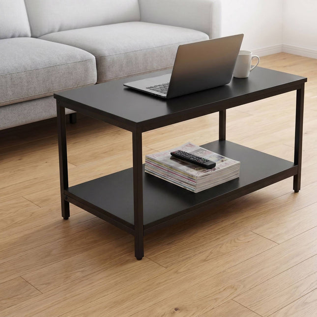 Black Coffee Table with Storage, Wood & Metal