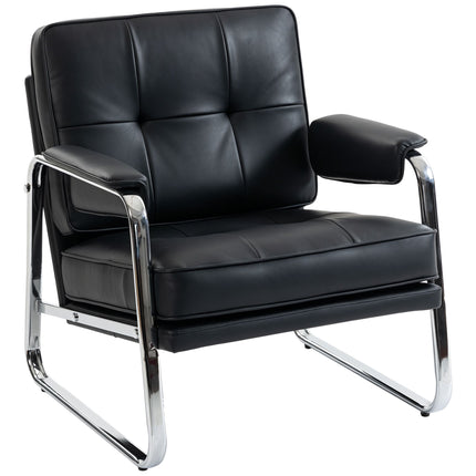 Black Faux Leather Lounge Chair with Armrests, Steel Legs
