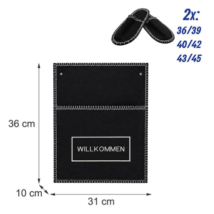 Black Felt Guest Slippers Set, 6 Pairs with Storage Bag